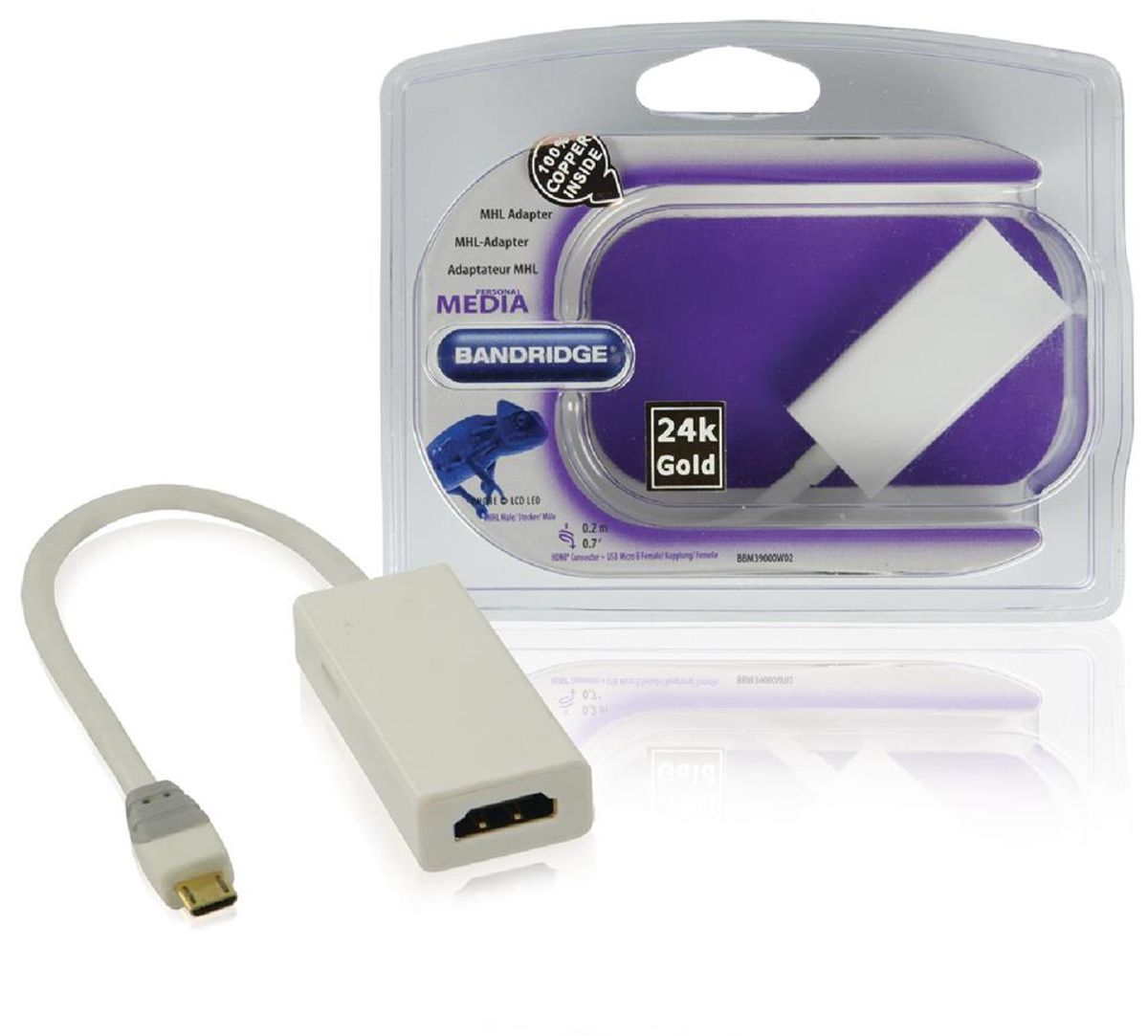 USB Micro B 5-stifts hankontakt - HDMI-utgang + USB Micro B Kontakt 0.20 m Hvit