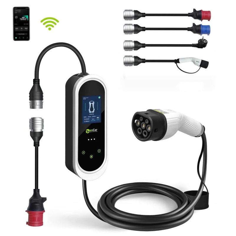 Ladekabel Elbil Universal - 32A 3-fas - 22kW - App - Wifi & Bluetooth - Lad fra alle strømuttak