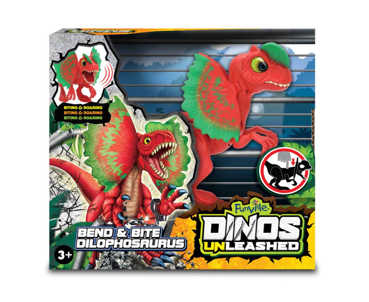 Dinosaur Dilophosaurus lekefigur- Kan bøye seg og bite - 26 cm - Dinos Unleashed