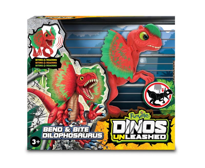Dinosaur Dilophosaurus lekefigur- Kan bøye seg og bite - 26 cm - Dinos Unleashed