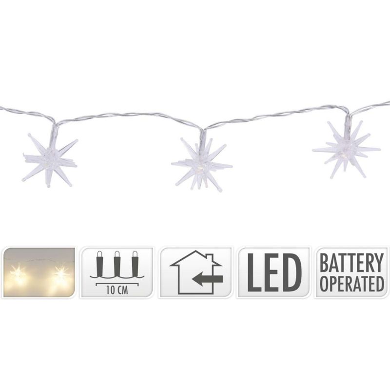 Lyslenke 10 stk Stjerner med Batteridrevne Led-Lys - 120cm Girlander