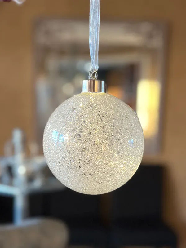 Glasskule med Snø og 20 Led-Lys - Flott pynt hele året