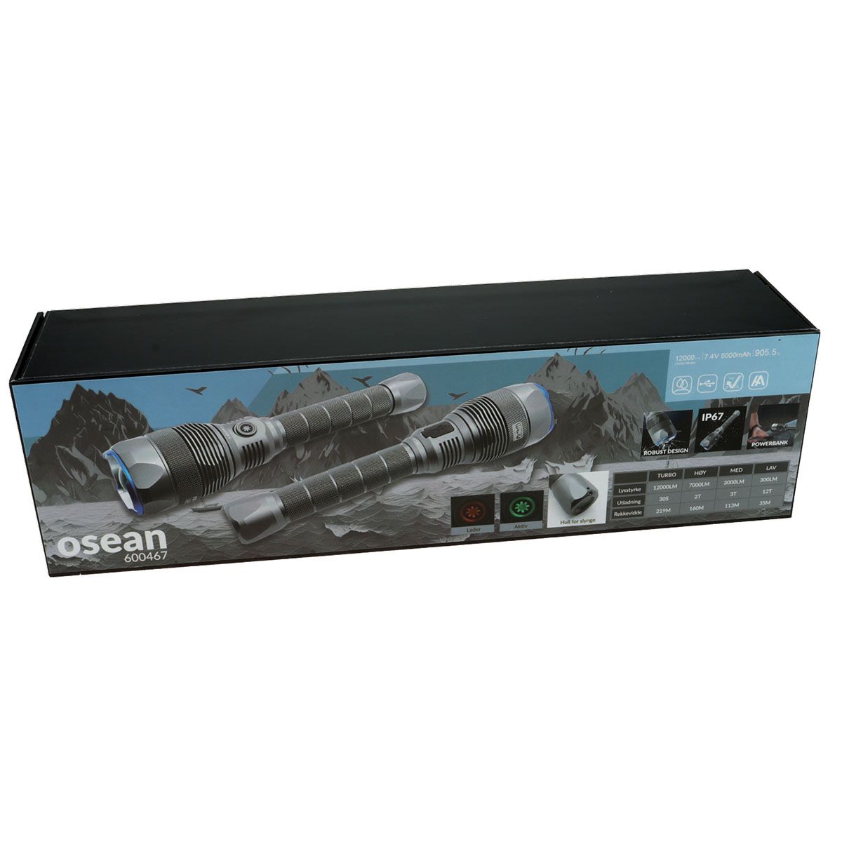 Stavlykt - Hele 7000 Lumen - Osean LED IP67 - En Oppladbar Sol