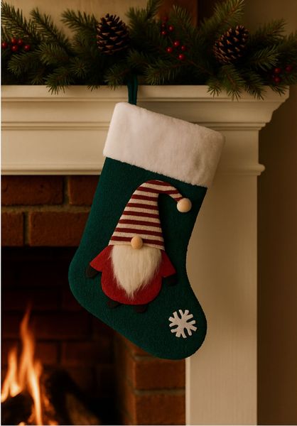 Hovedbilde Julesokk med motiv av nisse og snøkrystaller - ...