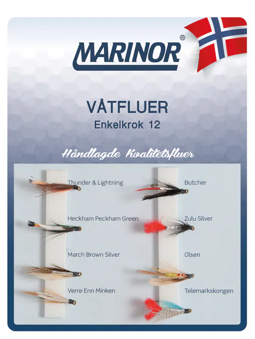 Hovedbilde Fluesett - Våtfluer - Enkelkrok 12 - 8-pk