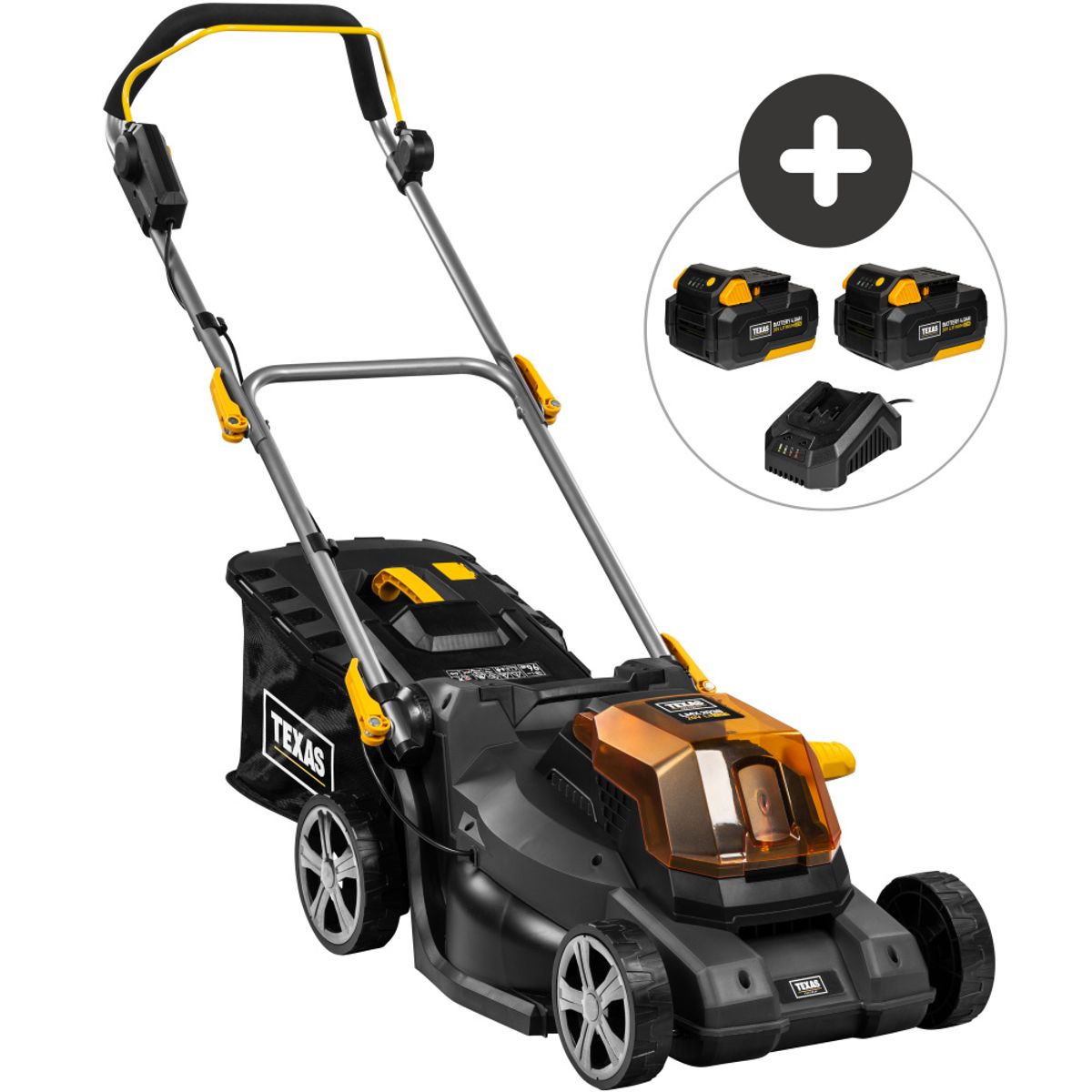 Texas gressklipper 750W 2x20V m/2 x 4Ah batterier og lader LMX2038