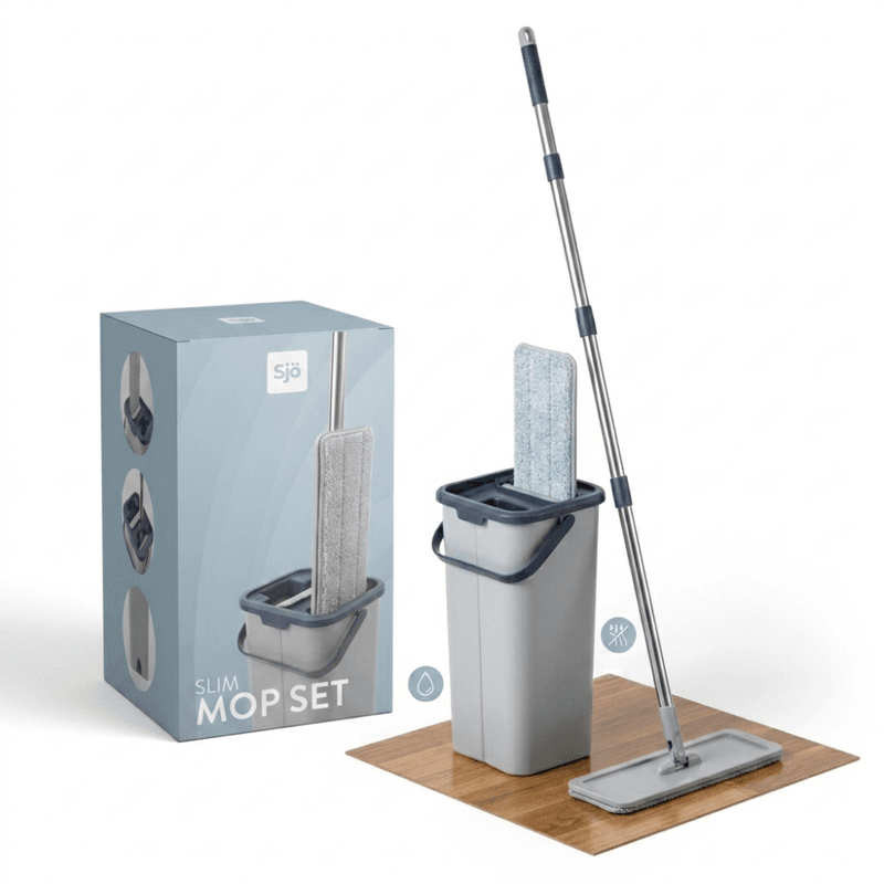 Moppesett - Mopp med Bøtte og 2 Mikrofibermopper