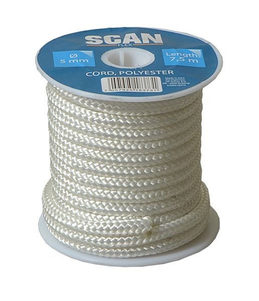 Hovedbilde Tau - Snor i Polyester 5mm x 7,5meter - Hvit