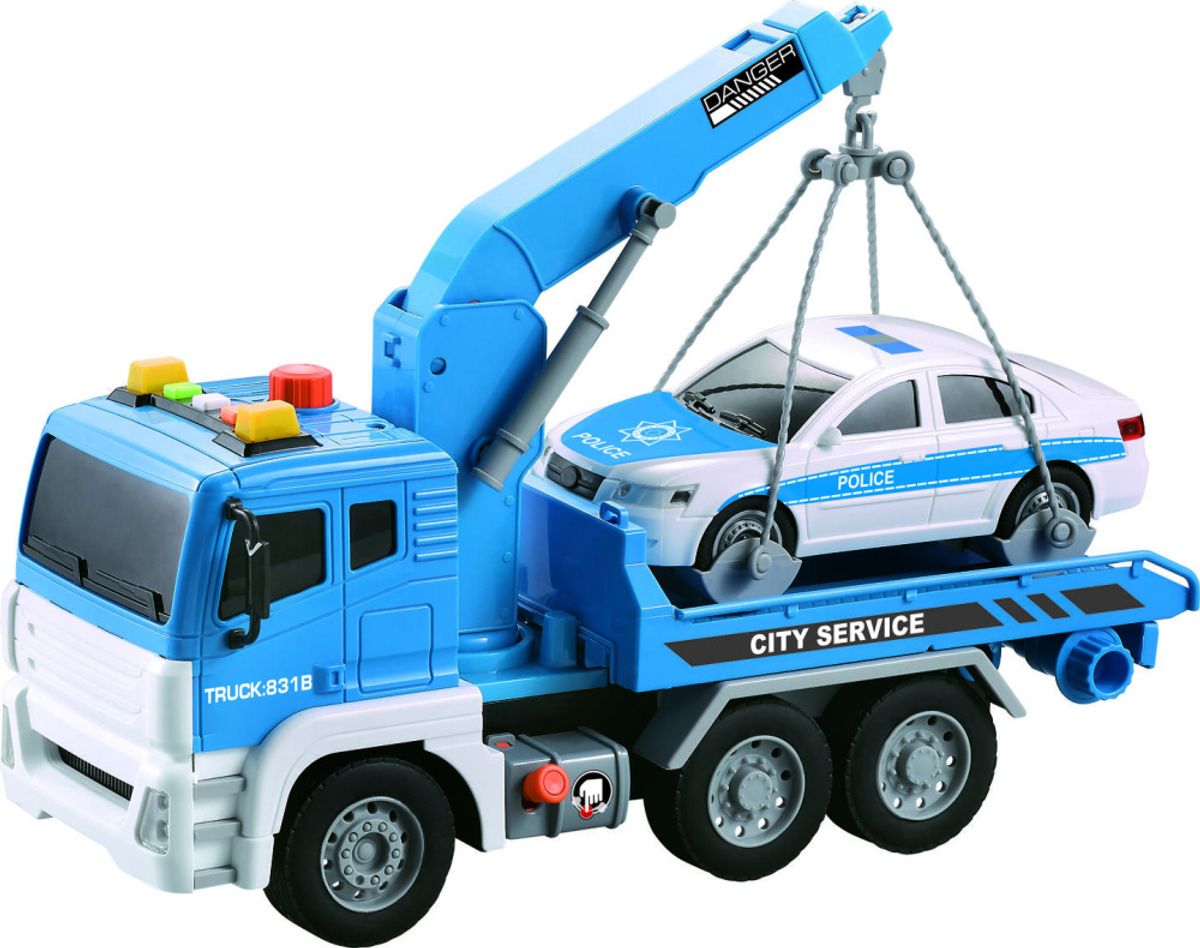 Kranebil Med politibil - Lyd og lys - Stor Lekebil - 35 cm ...